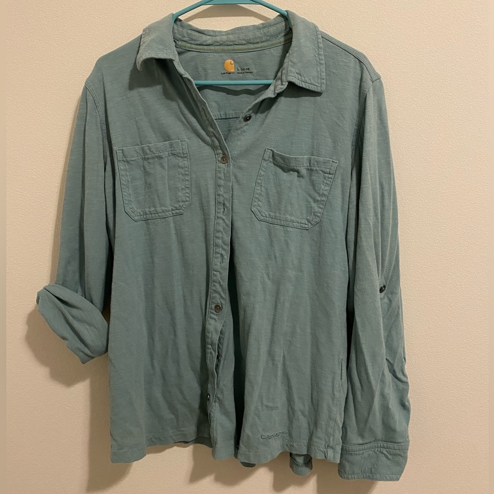 Carhartt women’s long sleeve shirt. Large. Turquoise. Button down